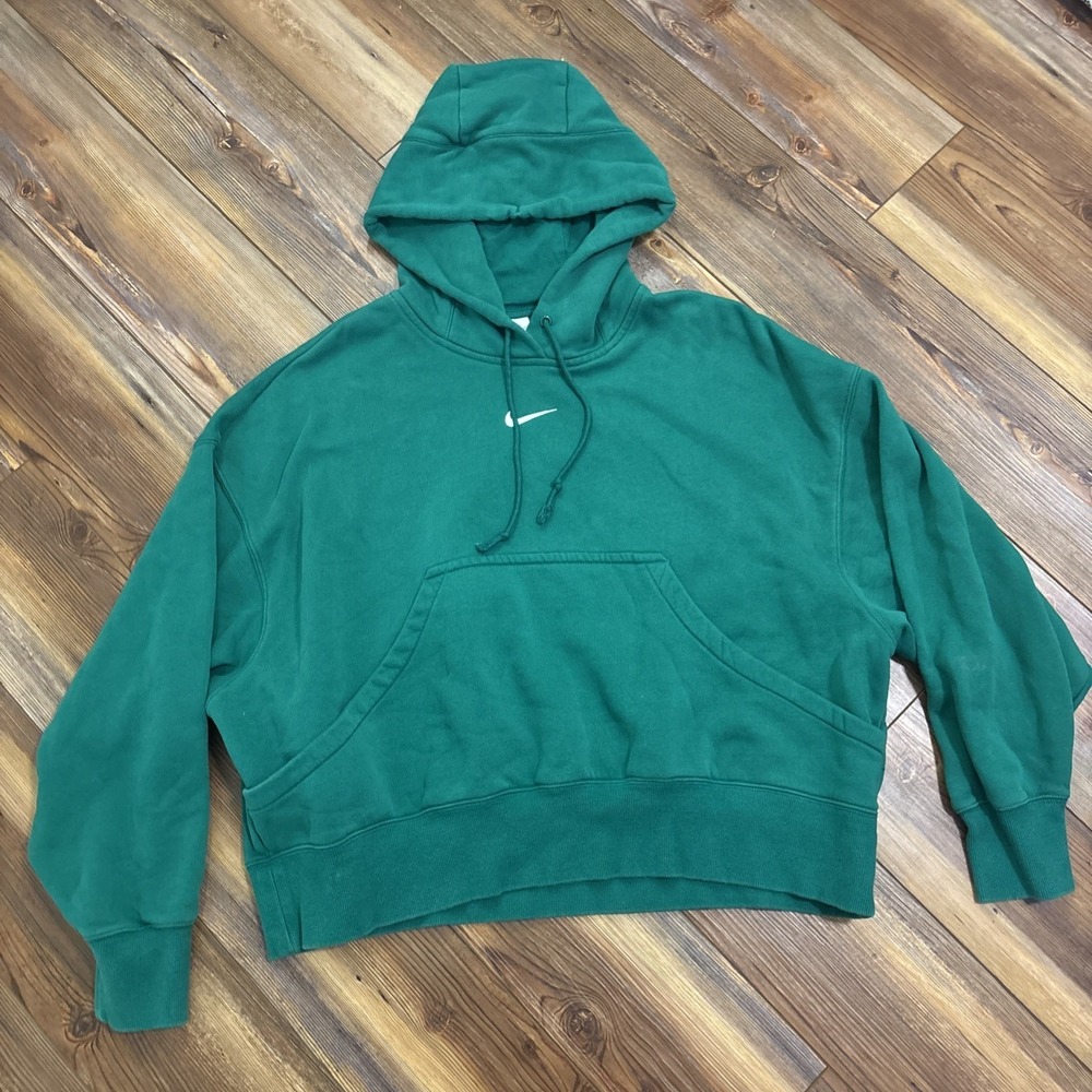 Y2K Nike Center Swoosh SMALL Pullover Hoodie Check Faded Green Crop Travis Scott